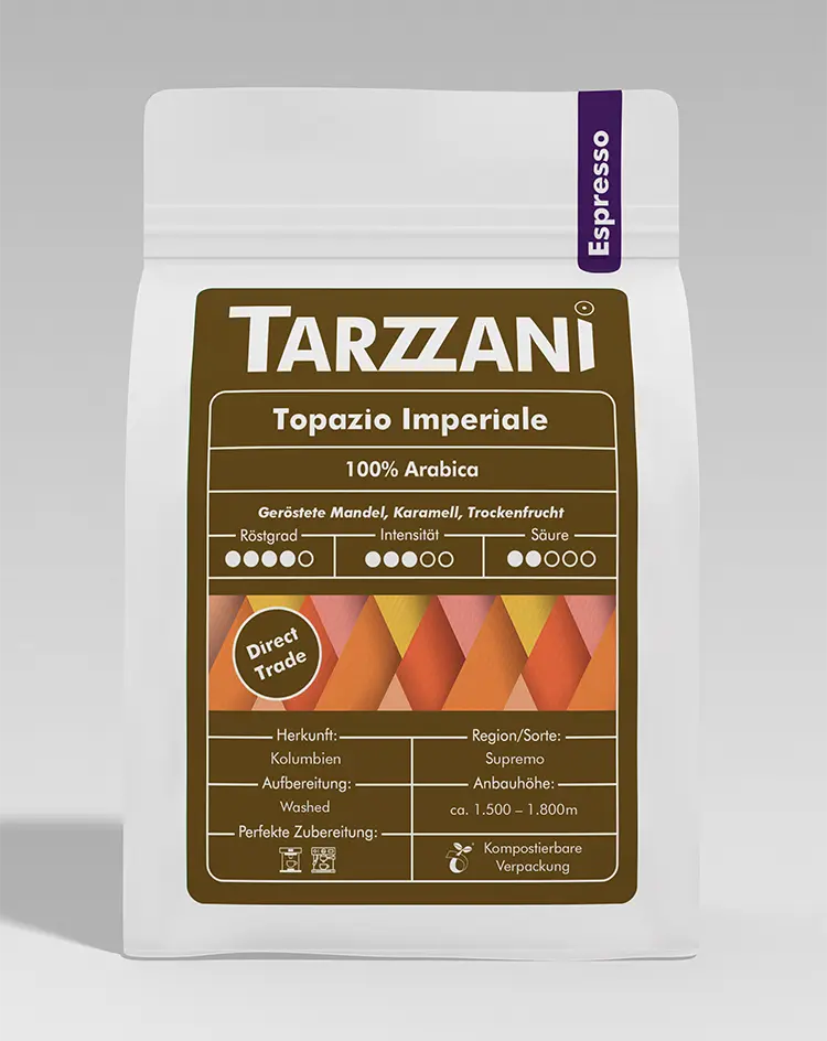 Tarzzani Topazio Imperiale Decaf โ entkoffeinierter 100 % Arabica Espresso aus Kolumbien